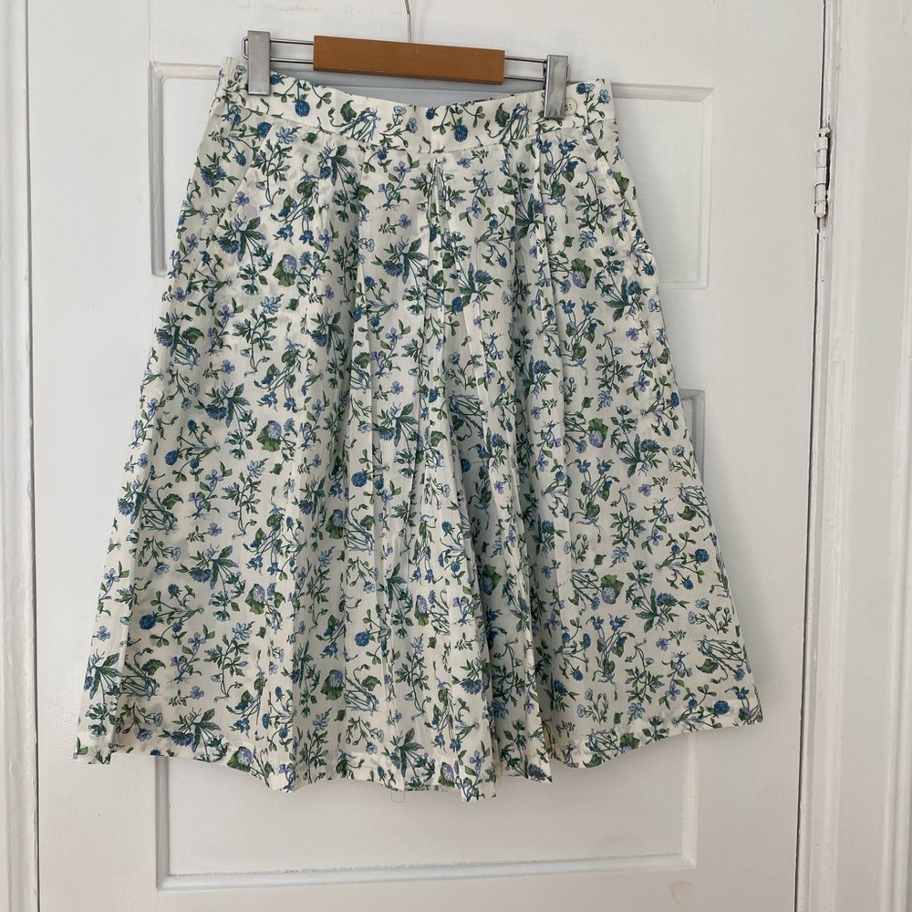 Floral A-Line Skort - White with Blue & Green Floral Print
